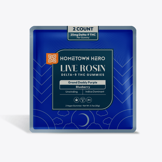 25mg D9 | (2ct) Live Rosin Gummies: Granddaddy Purp [INDICA]