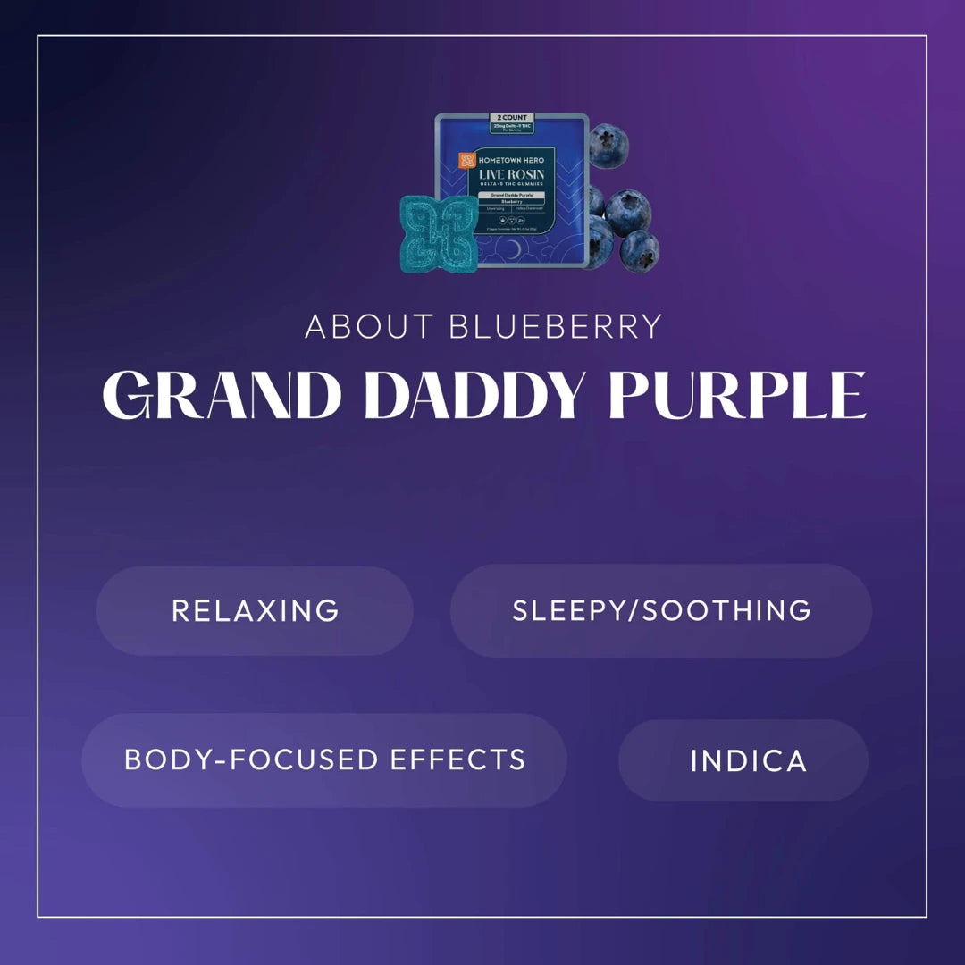 25mg D9 | (2ct) Live Rosin Gummies: Granddaddy Purp [INDICA]