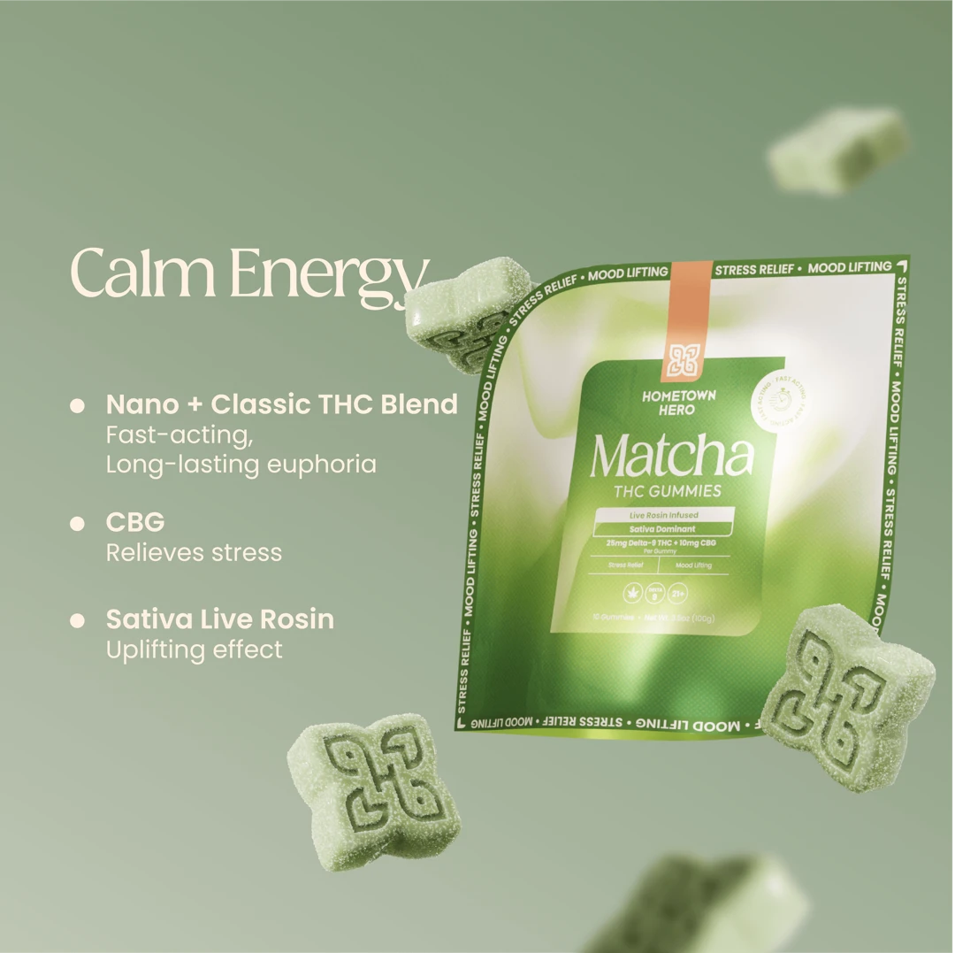 25mg D9 | Matcha [10ct] Live Rosin Gummies [HYBRID]